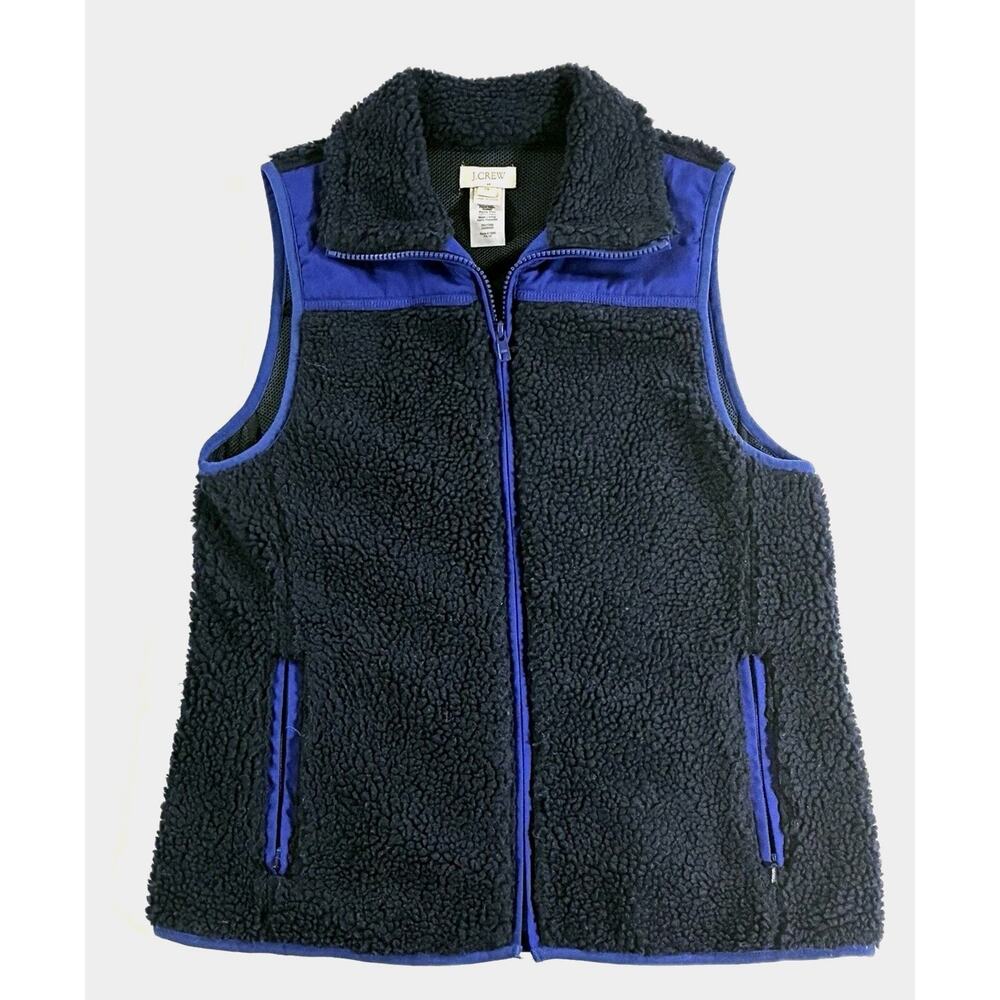 J.CREW Factory Women's Navy Blue Polar Fleece Full-Zip Shearling Vest Size XS